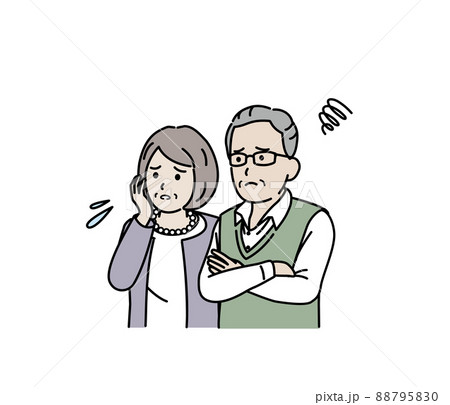 困る　不安　心配　表情　年配の夫婦　男女　シニア　高齢者 88795830