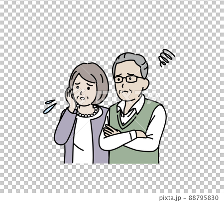 困る　不安　心配　表情　年配の夫婦　男女　シニア　高齢者 88795830