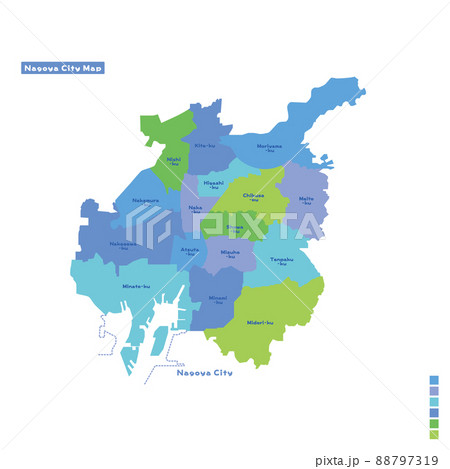 名古屋市行政区・名古屋市地図 雨の日カラーで色分けしてみた(英語版) 名古屋市行政区・名古屋市地図 雨の日カラーで色分けしてみた(英語版) 88797319