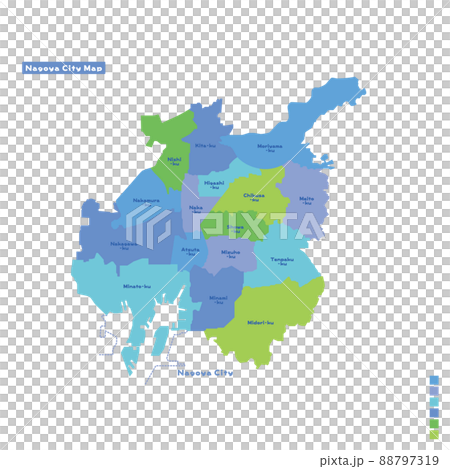 名古屋市行政区・名古屋市地図 雨の日カラーで色分けしてみた(英語版) 名古屋市行政区・名古屋市地図 雨の日カラーで色分けしてみた(英語版) 88797319