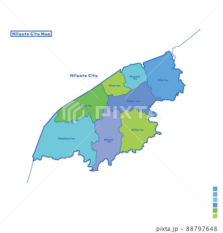 新潟市行政区・新潟市地図 雨の日カラーで色分けしてみた(英語版) 新潟市行政区・新潟市地図 雨の日カラーで色分けしてみた(英語版) 88797648