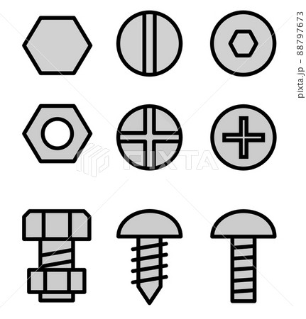 複数の固定用ボルトとネジのイラスト 88797673