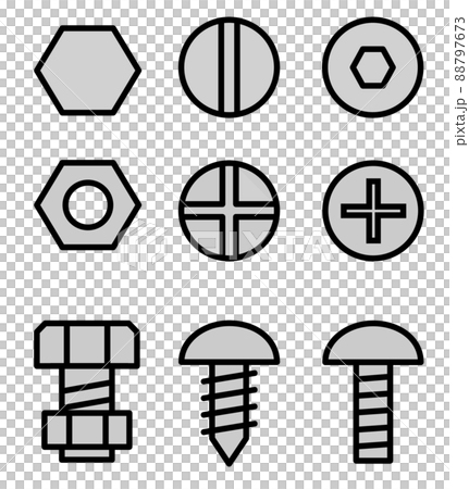 複数の固定用ボルトとネジのイラスト 88797673