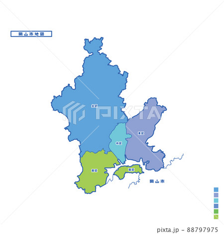 岡山市行政区・岡山市地図 雨の日カラーで色分けしてみた 88797975