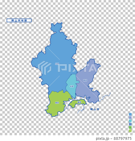 岡山市行政区・岡山市地図 雨の日カラーで色分けしてみた 88797975