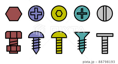複数の固定用ボルトとネジのイラスト 88798193