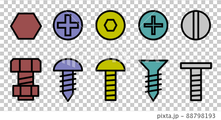 複数の固定用ボルトとネジのイラスト 88798193
