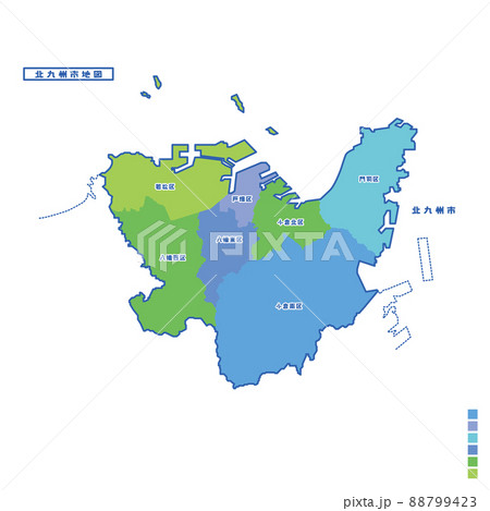 北九州市行政区・北九州市地図 雨の日カラーで色分けしてみた 88799423