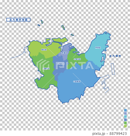 北九州市行政区・北九州市地図 雨の日カラーで色分けしてみた 88799423