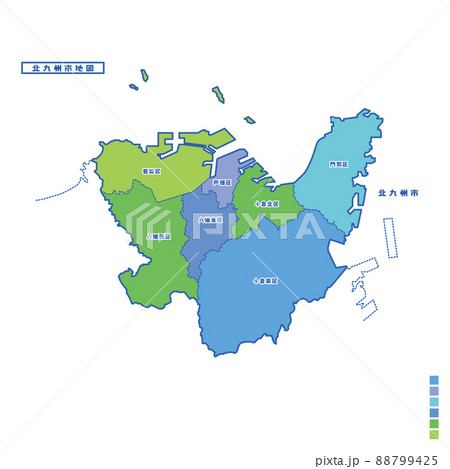 北九州市行政区・北九州市地図 雨の日カラーで色分けしてみた 88799425