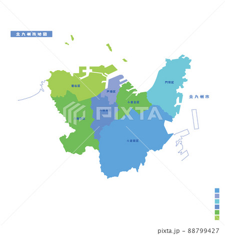 北九州市行政区・北九州市地図 雨の日カラーで色分けしてみた 88799427