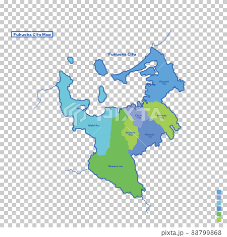 福岡市行政区・福岡市地図 雨の日カラーで色分けしてみた（英語版） 88799868