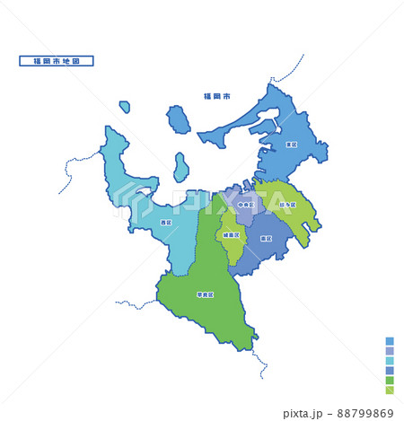 福岡市行政区・福岡市地図 雨の日カラーで色分けしてみた 88799869