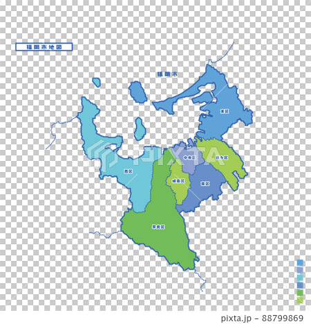 福岡市行政区・福岡市地図 雨の日カラーで色分けしてみた 88799869