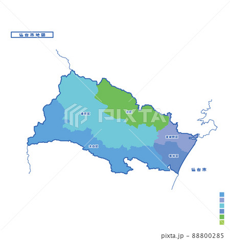 仙台市行政区・仙台市地図 雨の日カラーで色分けしてみたのイラスト素材 [88800285] - PIXTA
