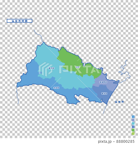 仙台市行政区・仙台市地図 雨の日カラーで色分けしてみたのイラスト素材 [88800285] - PIXTA