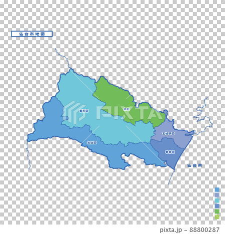 Sendai City Administrative District / Sendai City Map I tried to color-code by color on a rainy day 88800287