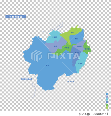 札幌市行政区・札幌市地図 雨の日カラーで色分けしてみた 札幌市行政区・札幌市地図 雨の日カラーで色分けしてみた 88800531