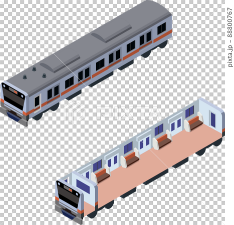 Illustration of 3D isometric style orange train Stock