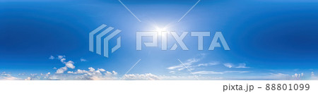 Seamless panorama of sky with light clouds in spherical equirectangular format with complete zenith for use in 3D graphics, game and for composites in aerial drone 360 degree panoramas as a sky dome. Seamless panorama of sky with light clouds in spherical equirectangular format with complete zenith for use in 3D graphics, game and for composites in aerial drone 360 degree panoramas as a sky dome. 88801099