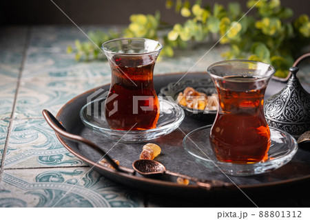 Turkish tea in traditional glass 88801312