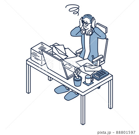 経理や事務作業に困るフリーランスの男性のイラスト素材