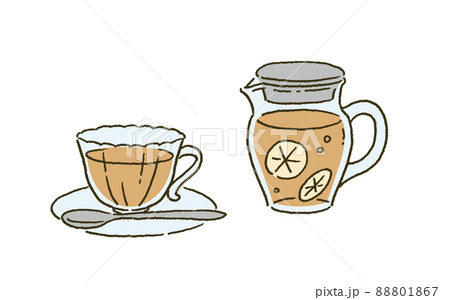 おしゃれな線画の紅茶のティーセットのイラストレーションのイラスト素材