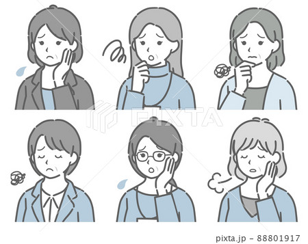 困る中年女性の斜め向き上半身セット 88801917