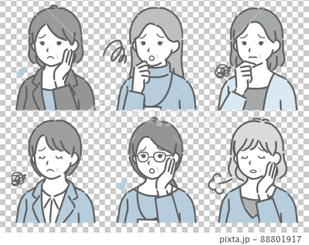 困る中年女性の斜め向き上半身セット 88801917