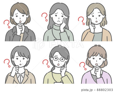 疑問に思う中年女性の上半身セット 88802303