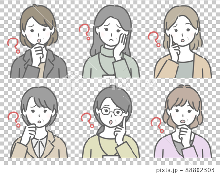 疑問に思う中年女性の上半身セット 88802303