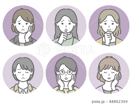 困る中年女性の丸アイコンセット 88802304