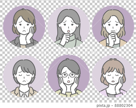 困る中年女性の丸アイコンセット 88802304