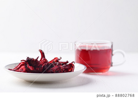 Boiled roselle and tea on white background, Healthy herbal drink Boiled roselle and tea on white background, Healthy herbal drink 88802768
