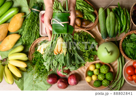 Organic Southeast Asian vegetables and fruits from local farmer market, Northern of Thailand 88802841
