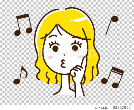 女性音樂 唱歌 音符 面部表情 滑稽面孔 想法 指點 外國金發女郎 88802993