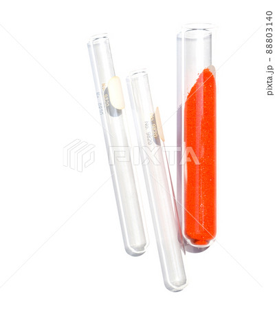 Closeup chemical ingredient on white laboratory table. Potassium Ferricyanide in test tube. 88803140