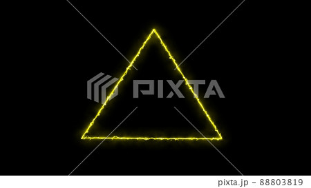 Empty yellow triangle frame with electric power border glowing, burning flame sign. Blank circle fire with electric power around frame lights. The best stock photo image yellow electric power 88803819