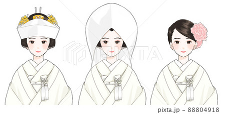 白無垢の花嫁 角隠し、綿帽子、洋髪 白無垢の花嫁 角隠し、綿帽子、洋髪 88804918