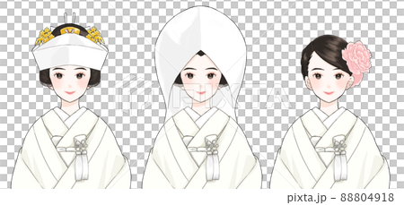 白無垢の花嫁 角隠し、綿帽子、洋髪 白無垢の花嫁 角隠し、綿帽子、洋髪 88804918