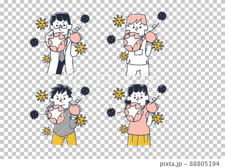 一組排斥病毒的人 可笑的手寫數字矢量,彩色線條圖 一組排斥病毒的人 可笑的手寫數字矢量,彩色線條圖 88805194