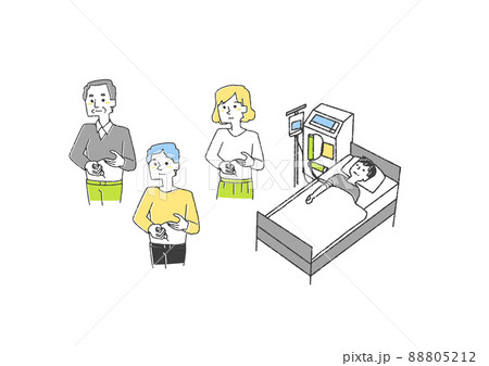 糖尿病患者に関するイラストセット　コミカルな手書きの人物　ベクター、線画にカラー 88805212