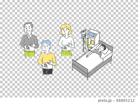 糖尿病患者に関するイラストセット　コミカルな手書きの人物　ベクター、線画にカラー 88805212