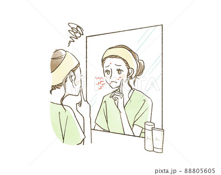 顔のニキビに悩んでいる女性 88805605
