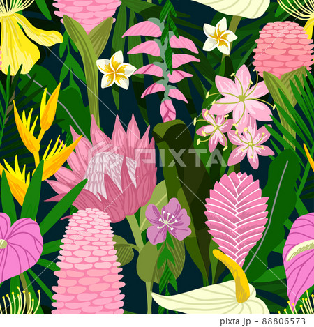 Tropical seamless pattern. Hand drawn vector art 88806573