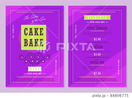 Bakery, sweet cake shop menu cover design template. Fresh baked dessert order card layout Bakery, sweet cake shop menu cover design template. Fresh baked dessert order card layout 88806775