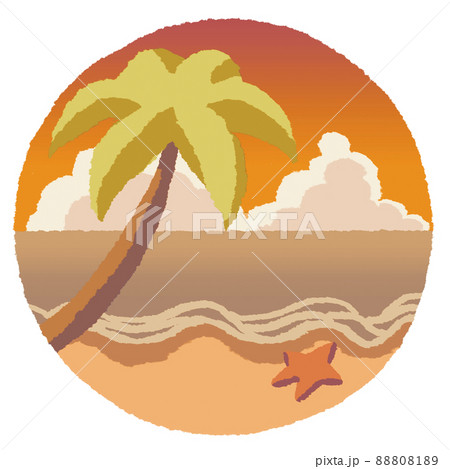 海とヤシの木の円形アイコン(夕) 海とヤシの木の円形アイコン(夕) 88808189