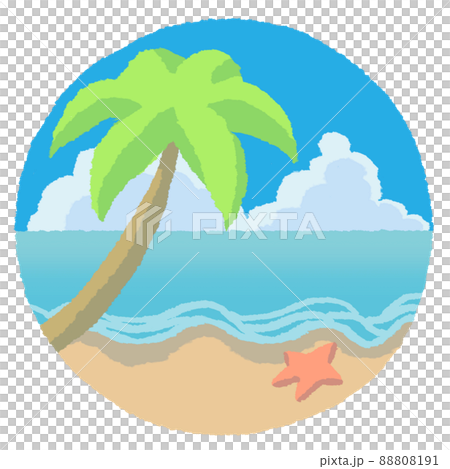 イラスト[海] 8月 夏の海と砂浜と太陽イラスト - No: 25073155｜無料イラスト