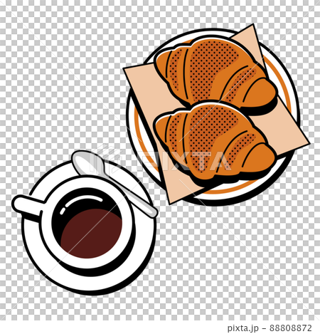 上から見たコーヒーとクロワッサンのイラスト 88808872