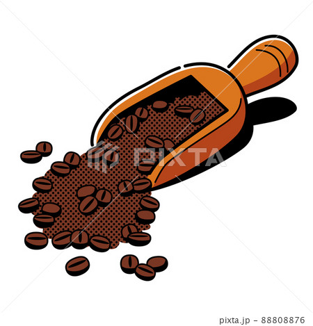 コーヒー豆とメジャースコップのイラストのイラスト素材 8076